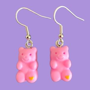 Pink Teddy Bear Charm Earrings